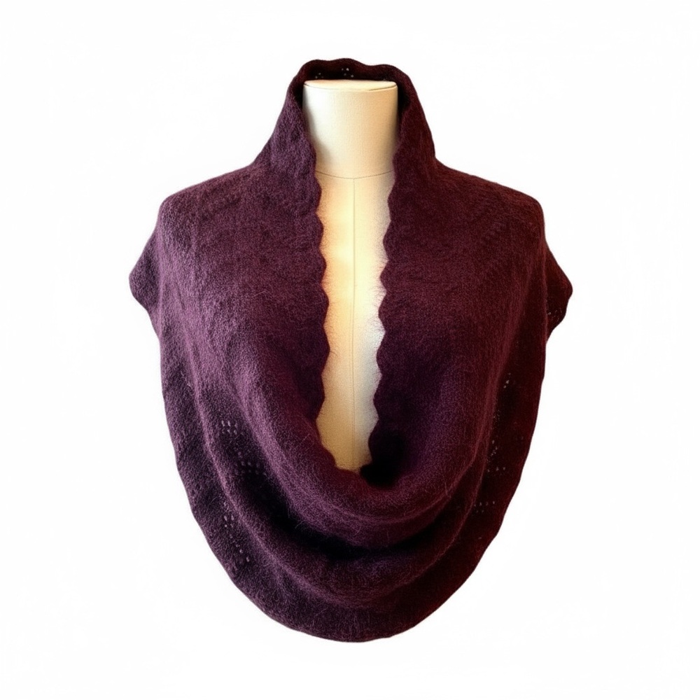 EILEEN FISHER Mohair Infinity Cowl Scarf Snood Deep Plum Burgundy Purple Wool